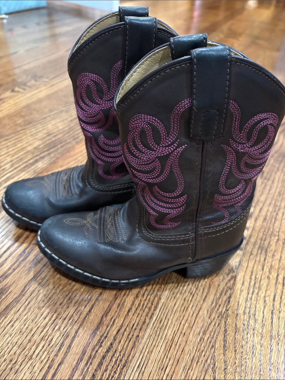 Girls’ Smoky Mountain Boots brown with pink design heeled cowboy boots, size 11